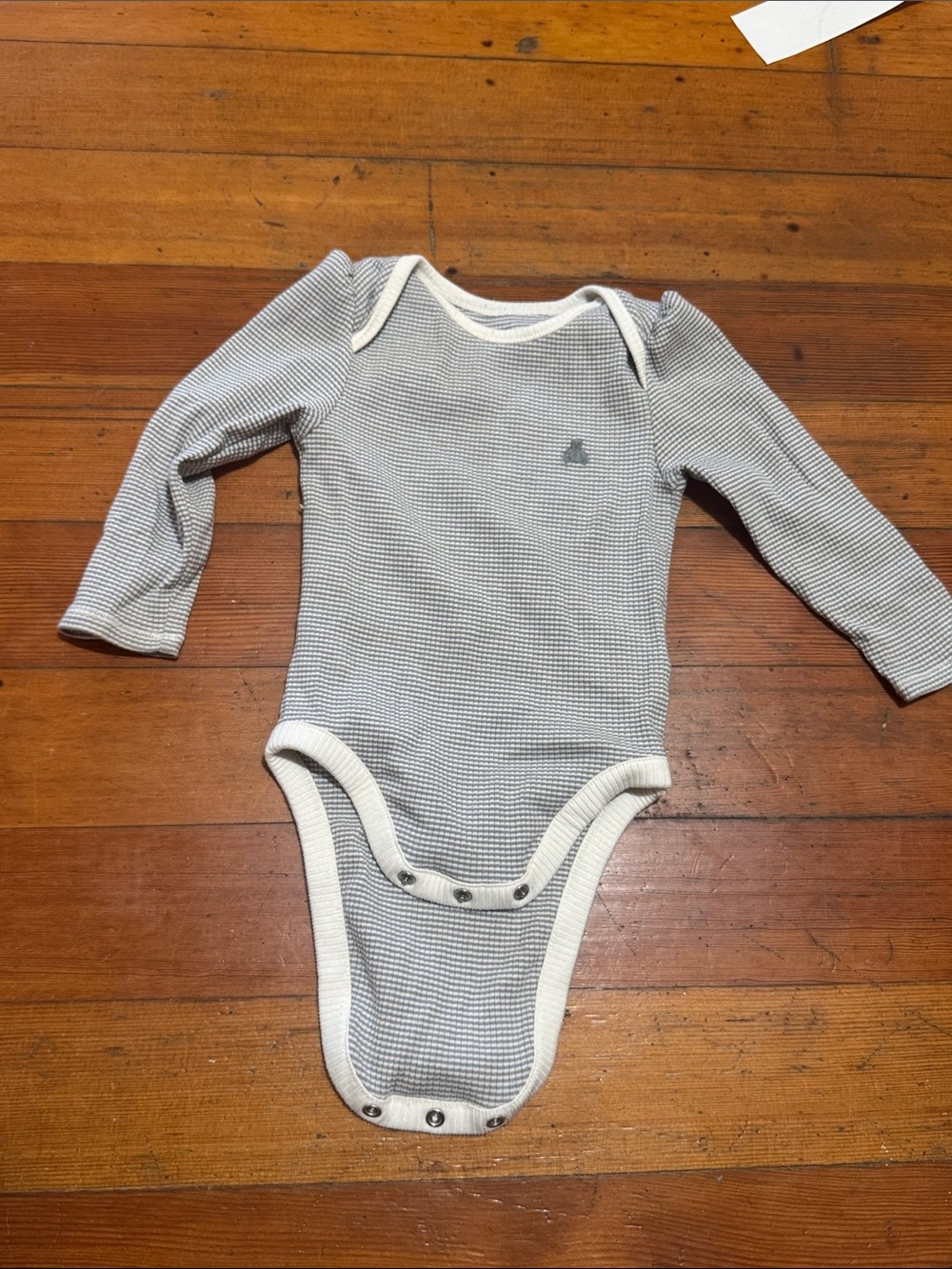 GAP Gray Waffle Knit Long-Sleeve Baby One-Piece with Cream Trim